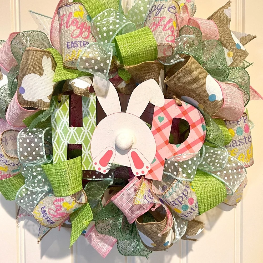 13” Happy Easter Ribbon Wreath 
